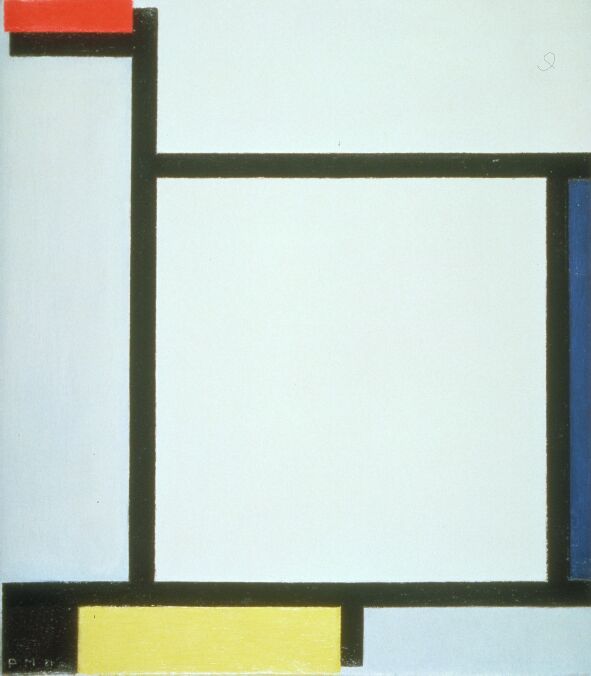 Composition with Red, Blue, Black, Yellow and Gray